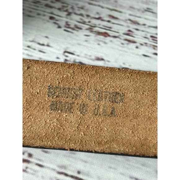 Vtg Mens Brown Agate Genuine Leather Tooled Oval Buckle Belt Size 34 Made in USA - Picture 6 of 11